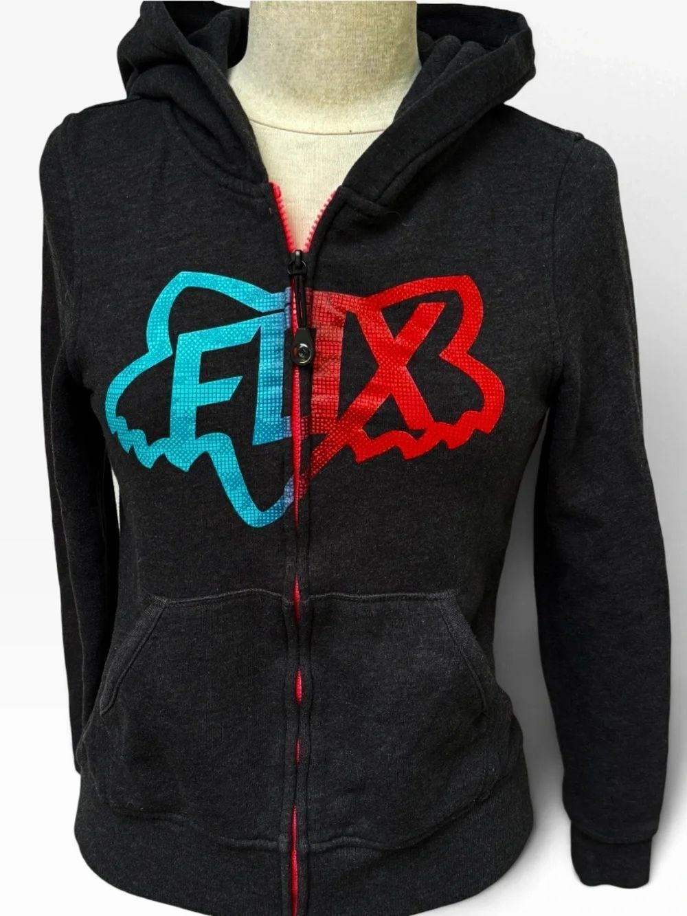 Fox Racing Logo Full Zip Hoodie Jacket Charcoal Grey Womens Size Small